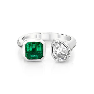Toi Et Moi Emerald & Diamond Ring 4 White Gold  by Logan Hollowell Jewelry