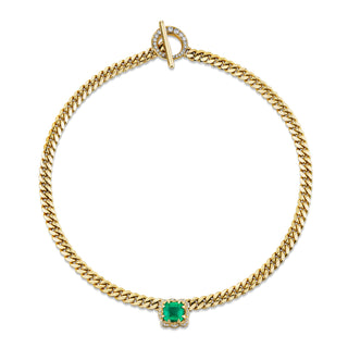 Emerald Asscher Cut Choker with Pavé Diamond Unity Toggle 13" Yellow Gold  by Logan Hollowell Jewelry