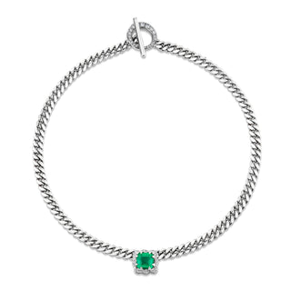 Emerald Asscher Cut Choker with Pavé Diamond Unity Toggle 13" White Gold  by Logan Hollowell Jewelry