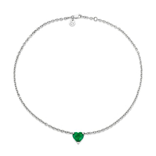 Zambian Emerald Heart Choker 14" White Gold  by Logan Hollowell Jewelry