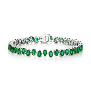 Reverse Water Drop Emerald Tennis Bracelet 6.5" White Gold  by Logan Hollowell Jewelry
