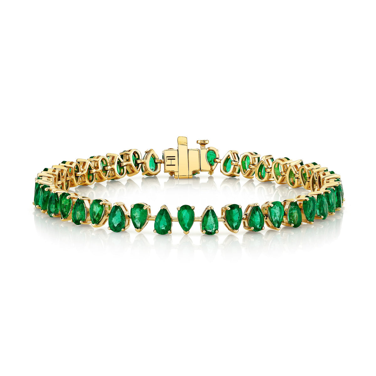 Reverse Water Drop Emerald Tennis Bracelet | Ready to Ship Yellow Gold 6.5" by Logan Hollowell Jewelry
