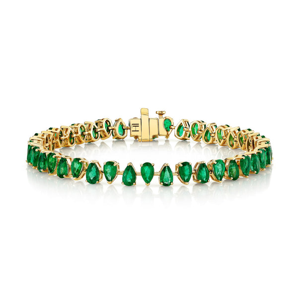 Reverse Water Drop Emerald Tennis Bracelet | Ready to Ship Yellow Gold 6.5" by Logan Hollowell Jewelry