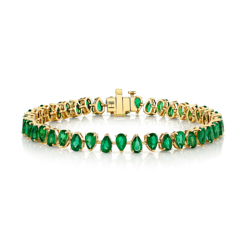 Reverse Water Drop Emerald Tennis Bracelet | Ready to Ship Yellow Gold 6.5" by Logan Hollowell Jewelry