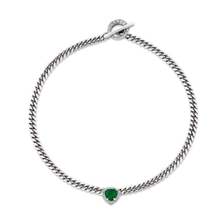 Medium Emerald Heart Pavé Unity Toggle Cuban Necklace 13.5" White Gold  by Logan Hollowell Jewelry