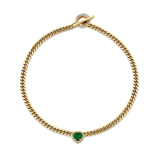 Medium Emerald Heart Pavé Unity Toggle Cuban Necklace 13.5" Yellow Gold  by Logan Hollowell Jewelry