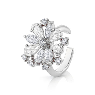 Eternal Jardin Rose Cut Fancy Diamond Flower Ear Cuff White Gold   by Logan Hollowell Jewelry