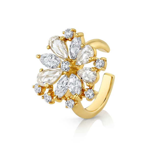 Eternal Jardin Rose Cut Fancy Diamond Flower Ear Cuff Yellow Gold by Logan Hollowell Jewelry
