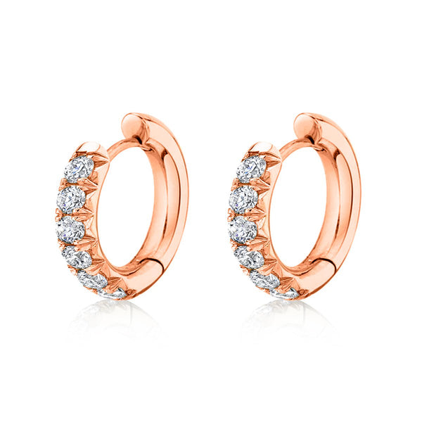 Medium French Pavé Diamond Hoops Rose Gold 14k  by Logan Hollowell Jewelry