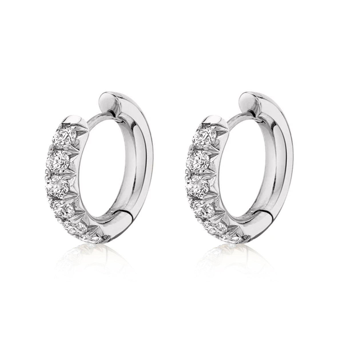 Medium French Pavé Diamond Hoops White Gold 14k  by Logan Hollowell Jewelry