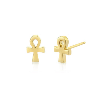 Mini Ankh Studs Single Yellow Gold  by Logan Hollowell Jewelry