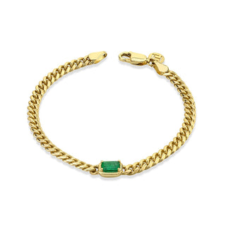 Queen Emerald Cut Emerald Cuban Bracelet 6.5" Yellow Gold  by Logan Hollowell Jewelry