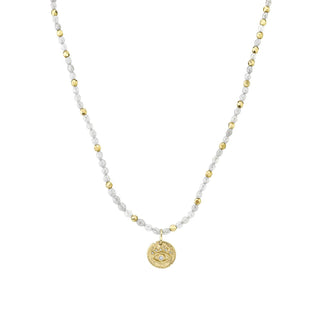 Moonstone Beaded Baby Eye of Protection Necklace 14-15" Yellow Gold  by Logan Hollowell Jewelry
