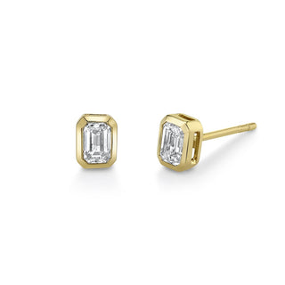 Mini Emerald Cut Diamond Studs Single Yellow Gold  by Logan Hollowell Jewelry