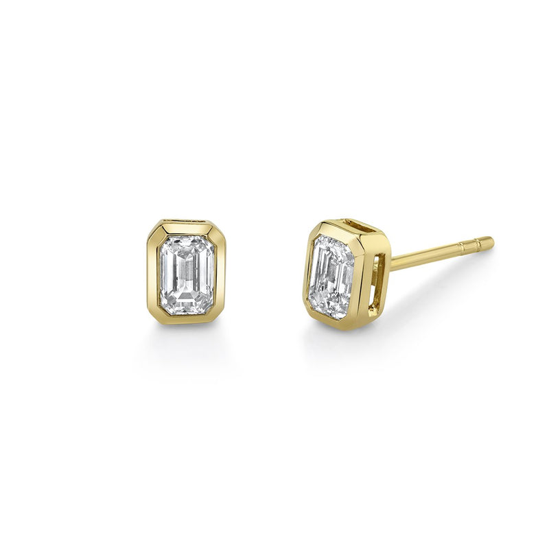 Mini Emerald Cut Diamond Stud | Ready to Ship Yellow Gold Single by Logan Hollowell Jewelry