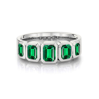 Graduated Emerald Cut Emerald Band 4 White Gold  by Logan Hollowell Jewelry