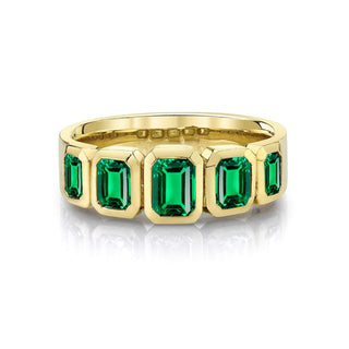 Graduated Emerald Cut Emerald Band 4 Yellow Gold  by Logan Hollowell Jewelry