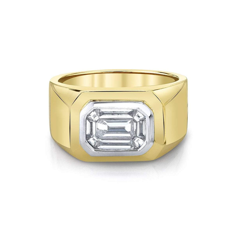 Men's Signet Ring with Mosaic Diamond Center | Ready to Ship Yellow Gold 9 by Logan Hollowell Jewelry