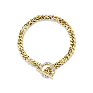 Queen Cuban Bracelet with Pavé Diamond Unity Toggle Petite 6.5" Yellow Gold  by Logan Hollowell Jewelry