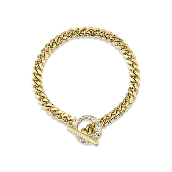 Cuban Bracelet with Pavé Diamond Unity Toggle Petite 6.5" Yellow Gold by Logan Hollowell Jewelry