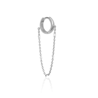 Mini Goddess Twinkle Chain Hoops White Gold Single  by Logan Hollowell Jewelry