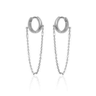 Mini Goddess Twinkle Chain Hoops White Gold Pair  by Logan Hollowell Jewelry