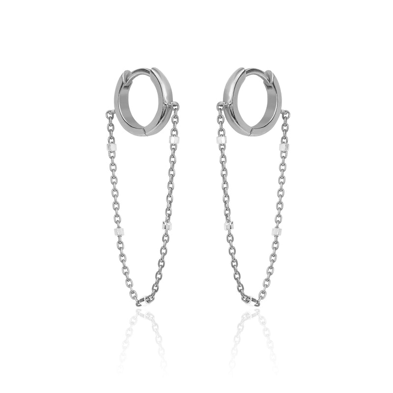 Mini Goddess Twinkle Chain Hoops White Gold Pair  by Logan Hollowell Jewelry