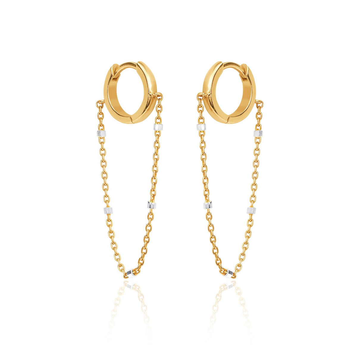 Mini Goddess Twinkle Chain Hoops Yellow Gold Pair  by Logan Hollowell Jewelry