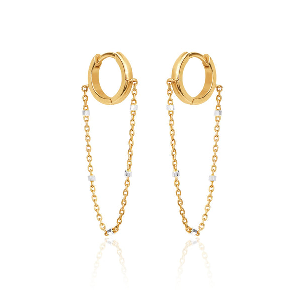 Mini Goddess Twinkle Chain Hoops Yellow Gold Pair  by Logan Hollowell Jewelry