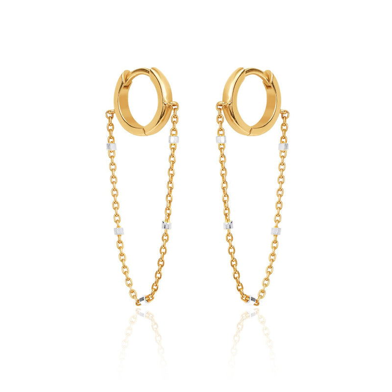 Mini Goddess Twinkle Chain Hoops Yellow Gold Pair  by Logan Hollowell Jewelry