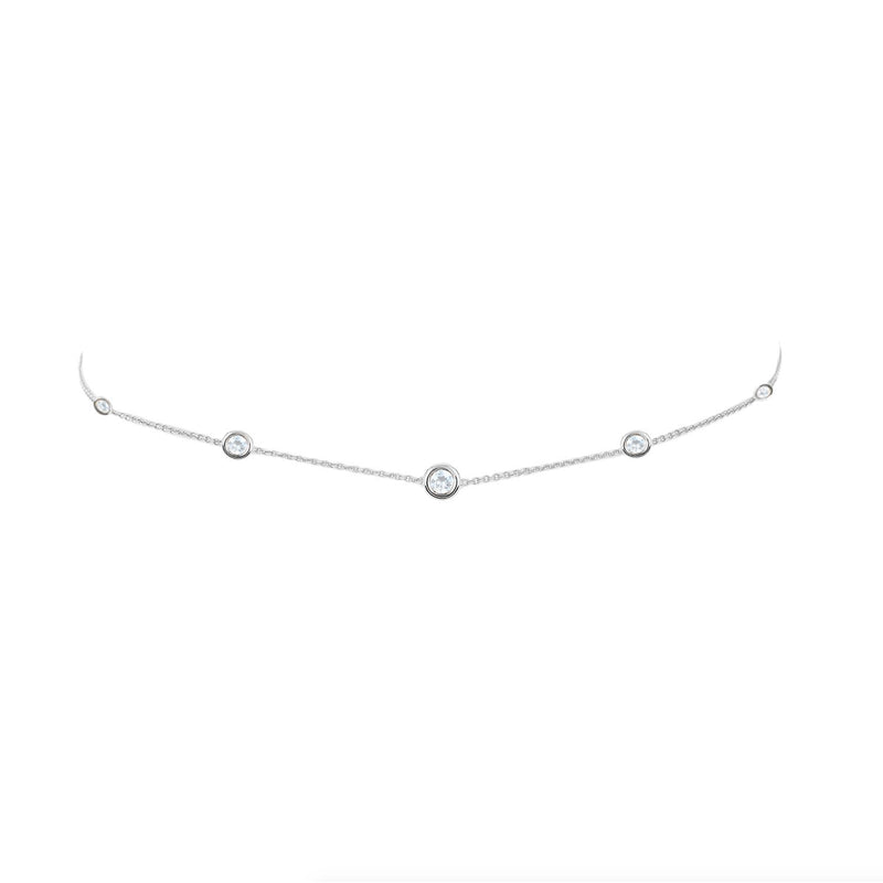 5 Moonstone Orbit Bezel Choker White Gold 14-15-16" by Logan Hollowell Jewelry