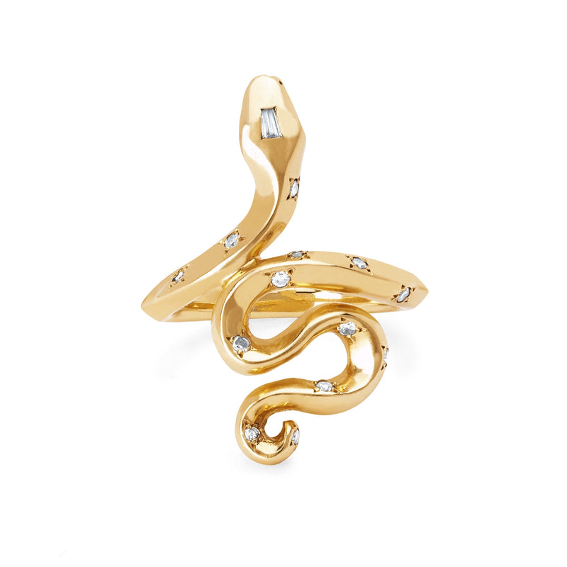 Kundalini Snake Ring with Star Set Diamonds Yellow Gold 3 by Logan Hollowell Jewelry