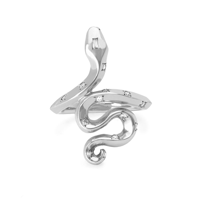 Kundalini Snake Ring with Star Set Diamonds White Gold 3 by Logan Hollowell Jewelry