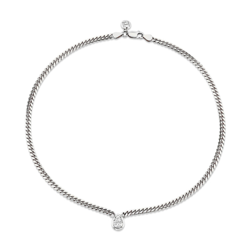 Water Drop Diamond Cuban Choker White Gold 14" by Logan Hollowell Jewelry