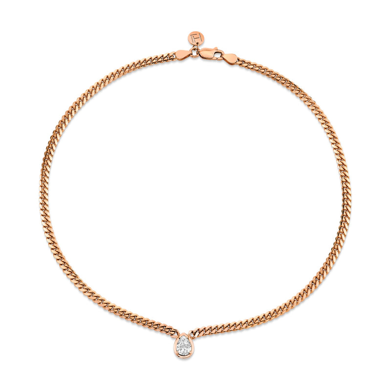 Water Drop Diamond Cuban Choker Rose Gold 14" by Logan Hollowell Jewelry