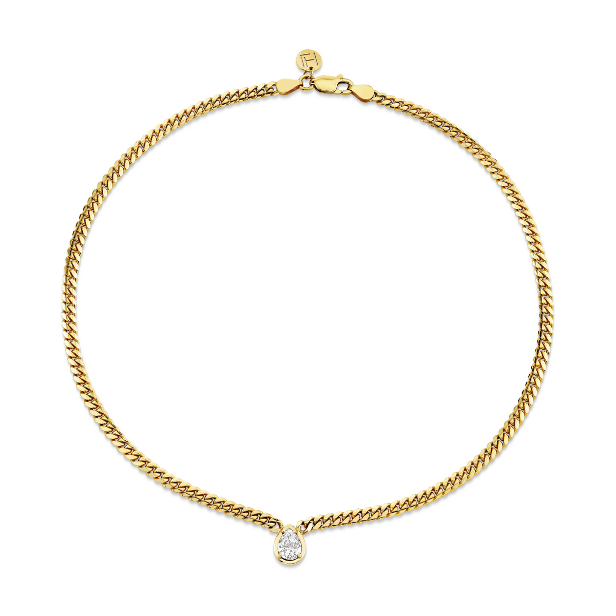 Water Drop Diamond Cuban Choker Yellow Gold 14" by Logan Hollowell Jewelry