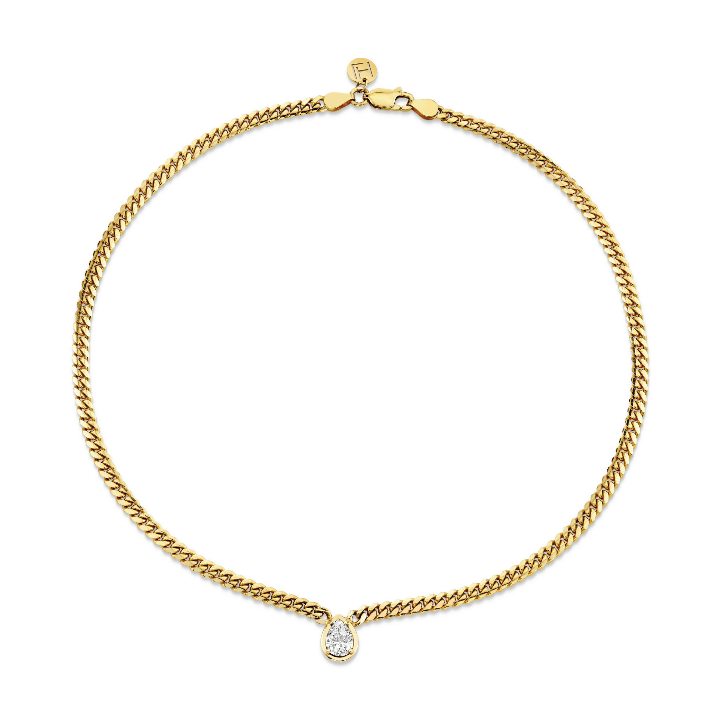 Water Drop Diamond Cuban Choker Yellow Gold 14" by Logan Hollowell Jewelry