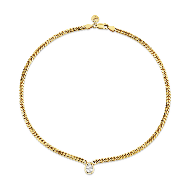 Water Drop Diamond Cuban Choker Yellow Gold 14" by Logan Hollowell Jewelry