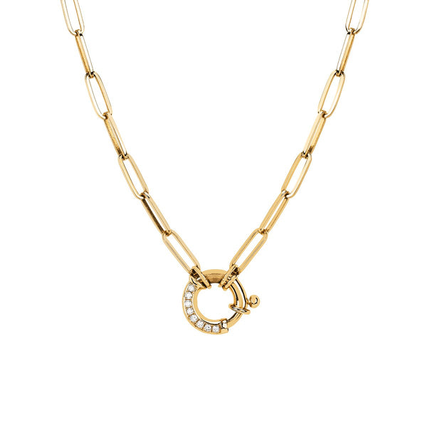 Men's Alchemy Link Charm Necklace with Pavé Diamond Hoop Closure Yellow Gold 20" by Logan Hollowell Jewelry