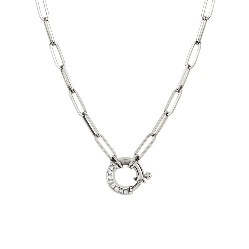Men's Alchemy Link Charm Necklace with Pavé Diamond Hoop Closure White Gold 20" by Logan Hollowell Jewelry