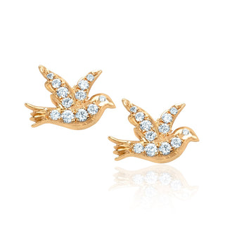 Dove Studs with Pavé Diamonds Pair Yellow Gold  by Logan Hollowell Jewelry