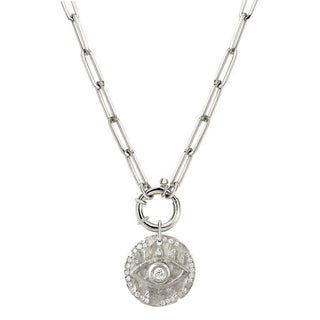 Alchemy Link Charm Necklace with 18k Diamond Eye of Protection Coin Charm White Gold 16"  by Logan Hollowell Jewelry
