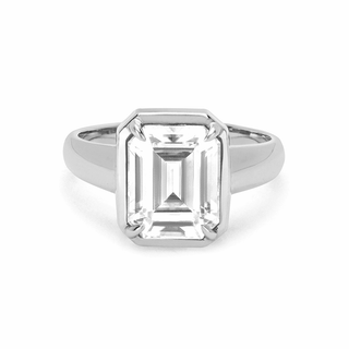 Emerald Cut Diamond Solitaire Setting with Tapered Cloud Fit Band White Gold   by Logan Hollowell Jewelry