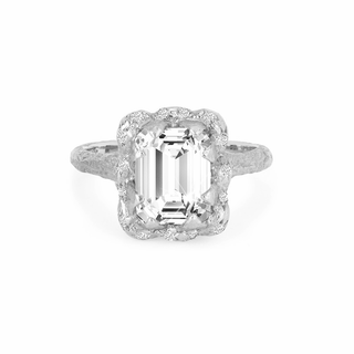 Queen Emerald Cut Diamond Setting with Sprinkled Halo White Gold   by Logan Hollowell Jewelry