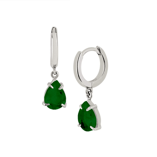 Queen Water Drop Emerald Hoops White Gold Single  by Logan Hollowell Jewelry