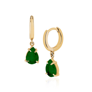 Water Drop Emerald Hoops Yellow Gold Single  by Logan Hollowell Jewelry