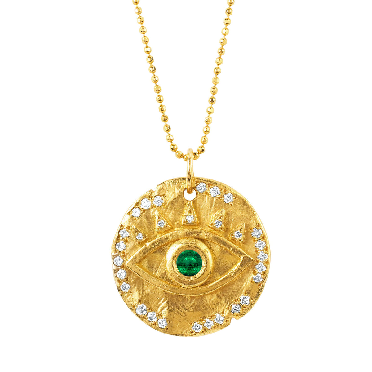 Emerald Eye of Protection Coin Pendant | Ready to Ship Yellow Gold 20" by Logan Hollowell Jewelry