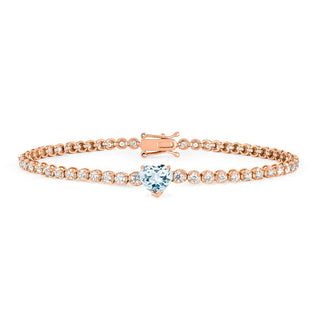 Diamond Goddess Bracelet with Aquamarine Heart Center Rose Gold   by Logan Hollowell Jewelry