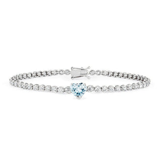 Diamond Goddess Bracelet with Aquamarine Heart Center White Gold   by Logan Hollowell Jewelry
