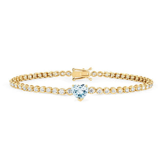 Diamond Goddess Bracelet with Aquamarine Heart Center Yellow Gold   by Logan Hollowell Jewelry